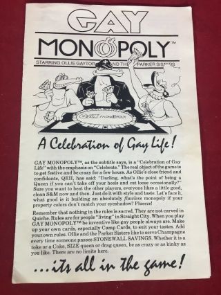 Gay Monopoly Parker Sisters A Celebration Of Gay Life Vintage 1983 Rare COMPLETE 4
