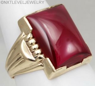 Antique Art Deco Signed Ostby & Barton Large 12ct Ruby 10k Solid Gold Men 