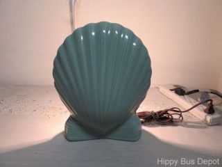 Hollywood Regency Teal Blue Green Sea Shell Ceramic Tv Table Lamp
