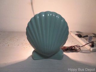 Hollywood Regency Teal Blue Green Sea Shell Ceramic TV Table Lamp 2