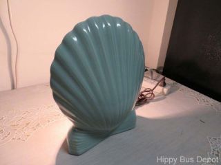 Hollywood Regency Teal Blue Green Sea Shell Ceramic TV Table Lamp 3