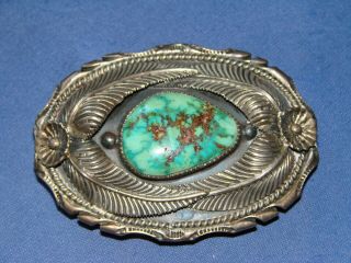 Vintage Sterling Silver And Turquoise Navajo Belt Buckle Hallmarked