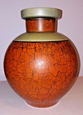 Camark Arkansas Art Pottery Vase Modernist Orange Crackle 1920 