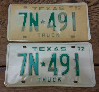 Vintage 1972 Texas Tx.  Truck License Plate Pair Nos