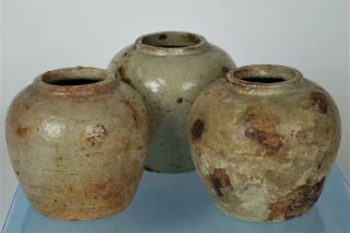 3 X Early Antique Chinese (tang Dynasty?) White Glaze Jars