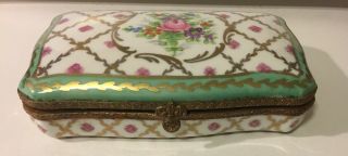 Vtg Hand Painted Porcelain Box Lidded