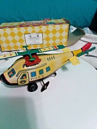Wind Up Toy Tin Police Helicopter From Russ Berrie And Co.  Nib