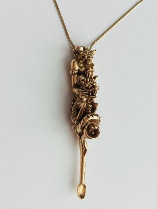 Antique 14k Yellow Gold Dragon Snuff Spoon Pendant Necklace 18 " 18 Grams