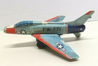 Vintage Yonezawa Japan Saber F - 100 A Tin Litho Friction Jet Airplane