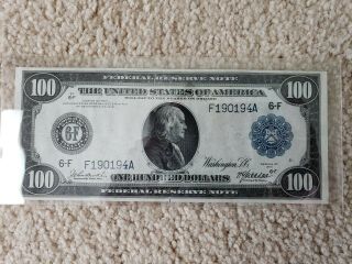 Rare 1914 $100 Federal Reserve Note Bank Of Atlanta