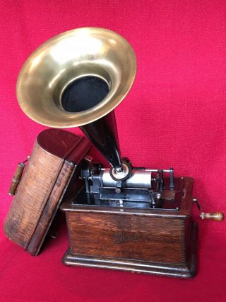Antique EDISON STANDARD Cylinder Phonograph W Horn Record Cond 2
