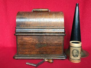 Antique EDISON STANDARD Cylinder Phonograph W Horn Record Cond 7