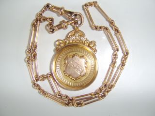 Victorian Antique 9ct Gold Albert Chain Dominoes Medal Albertina 4 Pocket Watch