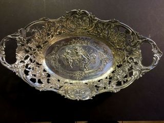 Antique Sterling Silver Ornate Cherub Pierced Center Piece Bowl 564 Grams Large