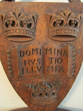 Antique University Of Oxford Plaque,  Carved Oak Wood,  Wooden,  Coat Of Arms