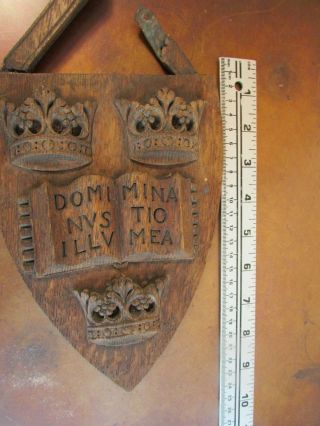 Antique University of Oxford Plaque,  Carved Oak Wood,  Wooden,  Coat of Arms 4