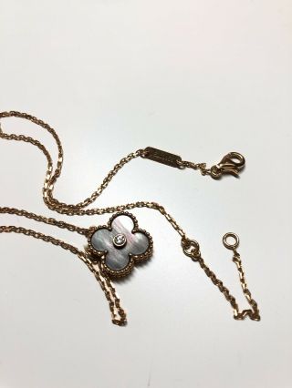 Auth Van Cleef & Arpels Pink Gold Vintage Alhambra 1Pcs Diamond Necklace DH51769 3