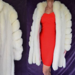 Gorgeous Vintage Thorpe Blue Fox Fur Arctic White Long Dress Coat Jacket