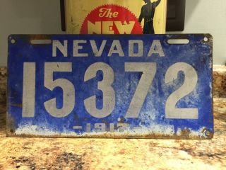 1917 Nevada License Plate Vintage Mancave Antique Old Flat Tag Not Porcelain Yom