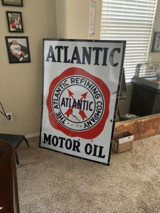 Vintage SSP 52”x35” Atlantic Motor Oil Display Sign - 3
