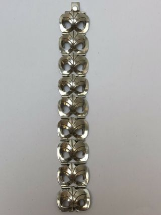 Vintage Sterling Silver Linked Bracelet Fnm Taxco Floral Design 66.  1g