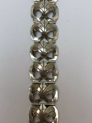 Vintage Sterling Silver Linked Bracelet FNM Taxco Floral Design 66.  1g 4