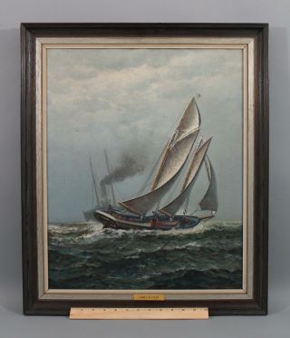 Antique James Gale Tyler American Maritime Sailboat Seascape Oil Painting,  Nr