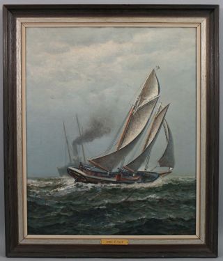 Antique JAMES GALE TYLER American Maritime Sailboat Seascape Oil Painting,  NR 2