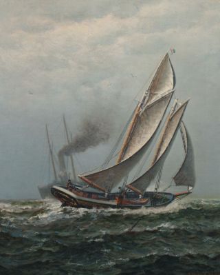 Antique JAMES GALE TYLER American Maritime Sailboat Seascape Oil Painting,  NR 3