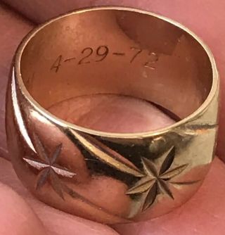 Vintage 1970s Starburst 14K Gold Matching Wedding Bands Ring Sz 9 & Sz 5.  5 11.  9g 10