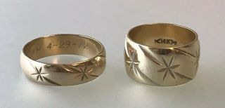 Vintage 1970s Starburst 14k Gold Matching Wedding Bands Ring Sz 9 & Sz 5.  5 11.  9g