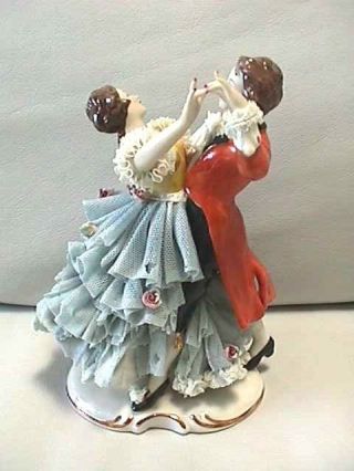 Antique Rare German Dresden Dancing Couple Figurine 6 " Lace Has Damage