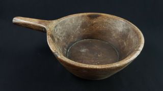 Antique Rustic Hand Carved Wood Bowl With Handle 6.  5 " W X 3.  5 " Aprox.  Look