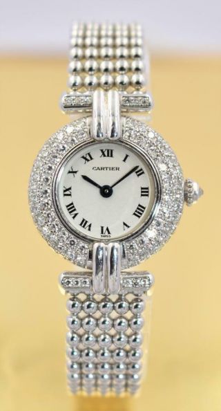 Fine And Rare 18k White Gold And Diamond Cartier Rivoli Wristwatch Circa 1990 
