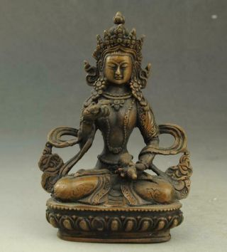 Chinese Old Fengshui Copper Hand - Carved Kwan - Yin Guanyin Buddha Statue C02