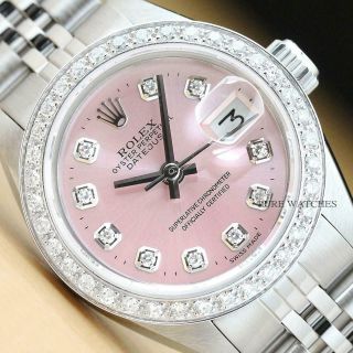 Ladies Rolex Datejust Pink Diamond Dial 18k White Gold & Stainless Steel Watch