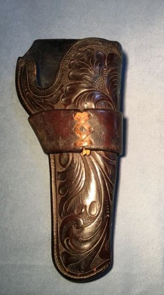 Vintage Tooled Carved Leather Heiser Denver 727 Da Revolver Holster Large Frame