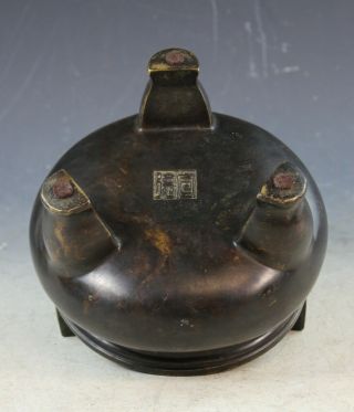 Antiqu.  15thC Chinese Ming Dynasty Bronze Incense Burner with Marked 10