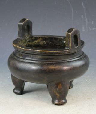 Antiqu.  15thC Chinese Ming Dynasty Bronze Incense Burner with Marked 3