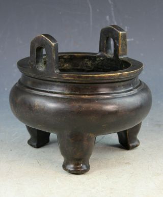 Antiqu.  15thC Chinese Ming Dynasty Bronze Incense Burner with Marked 4