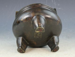 Antiqu.  15thC Chinese Ming Dynasty Bronze Incense Burner with Marked 6