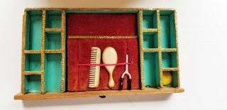 ANTIQUE OUTSTANDING BIEDERMEIER DOLLHOUSE TALL TOILETRY TABLE FILLED DRAWER 11