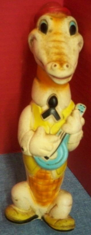 Soft Rubber Alligator Squeeze Toy With Banjo 9 " T Alan Jay Clarolyte Mid Century