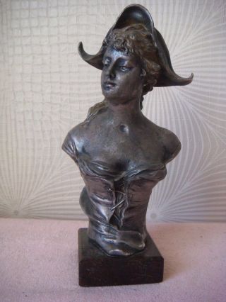 Rrr Rare Antique Vintage Woman Bust/statue Silver Plate - Signed 1893