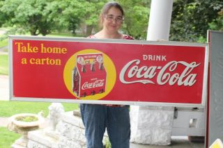 Rare Large Vintage 1938 Coca Cola Soda Pop Bottle 54 " Embossed Metal Sign