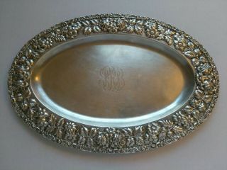 Sterling Silver Stieff Rose Repousse 47oz Meat Tray Or Platter C1940