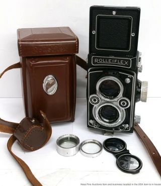 Vintage 1950s Rolleiflex Automat Dbp Dbgm Tlr Box Camera Case Lens Caps
