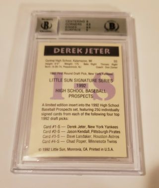 1992 Derek Jeter BGS 9 Little Sun High School Auto Autograph Rookie Rc RARE 2