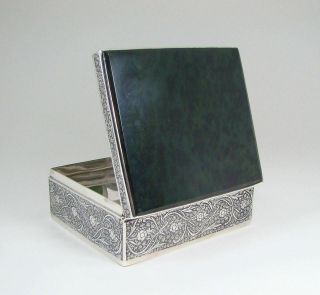 Divine Persian Hand Chiseled Silver & Jade Box