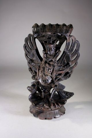Vintage Oriental Asian Indonesian Wood Carved Vishnu Riding Garuda